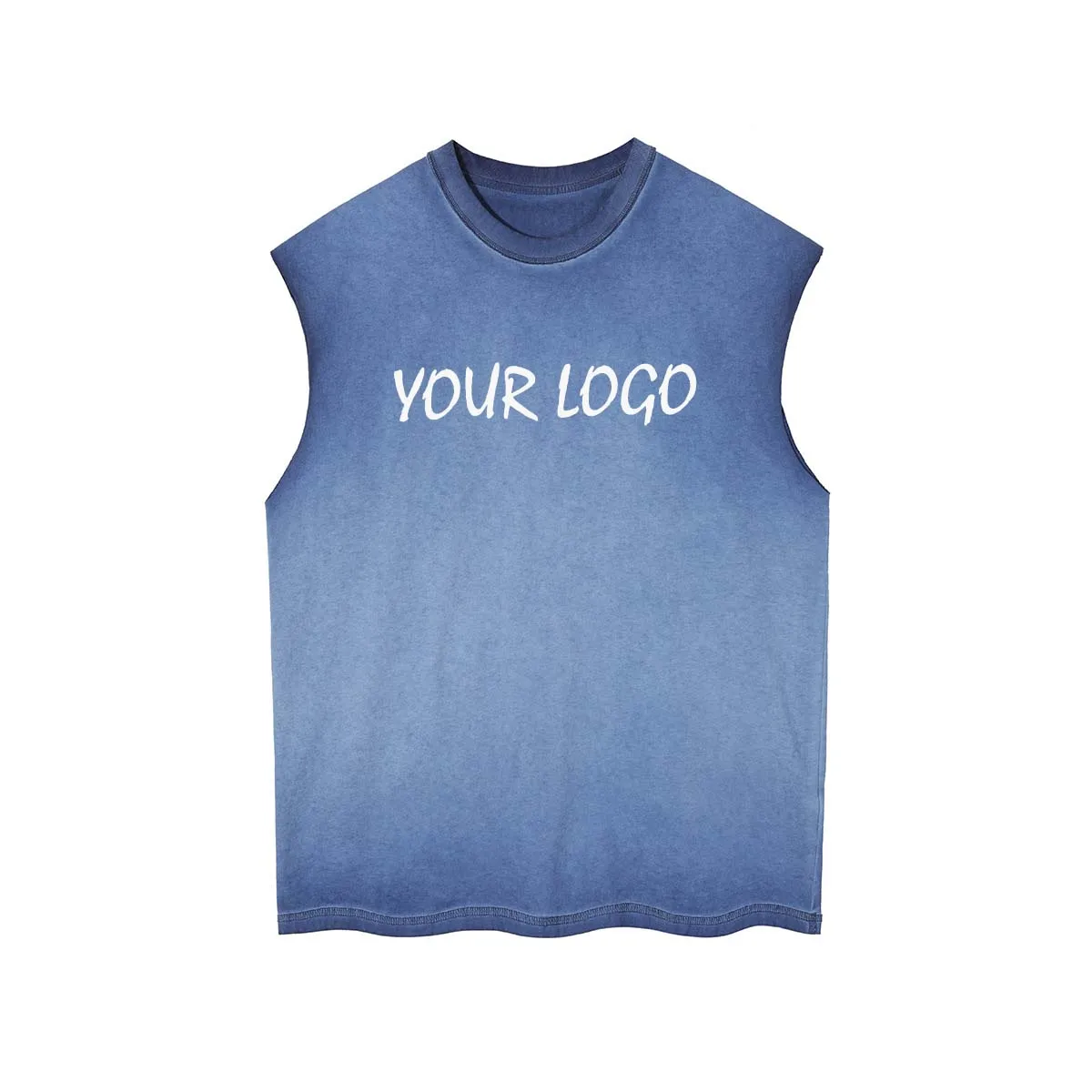 Custom Your Own Logo Vintage Heavy Gradient Washed Cotton Oversized Sleeveless T-shirt For Men