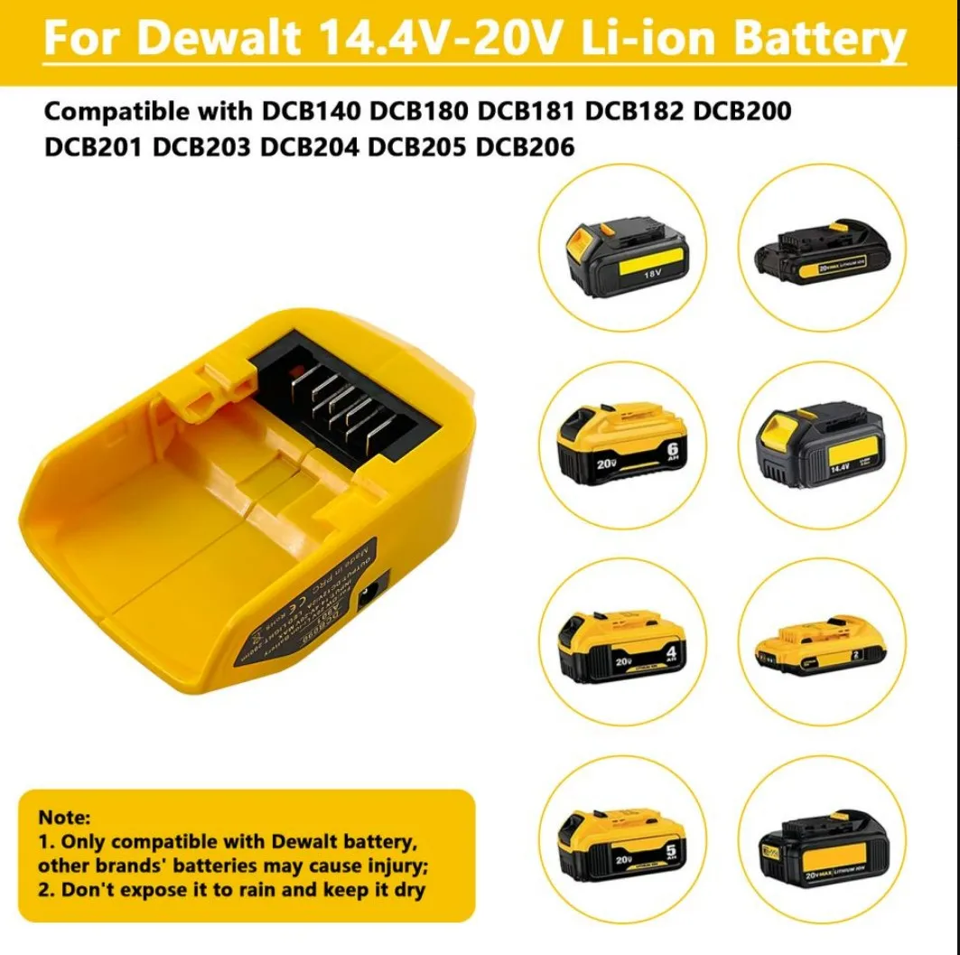 Power tool Battery Charger with led light suitable for DeWalt 12v/ 20V Lithium Battery adapter with  USB TYPE-C Fast charging