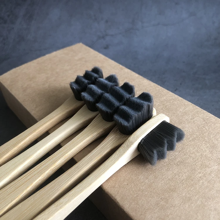 Custom Private Label Biodegradable Bamboo Micro-Nano Charcoal Toothbrush with 20000 Soft Silk Nano Bristles