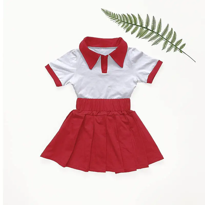 Wholesale Casual Girls Dresses 2-12 Children Clothing Summer Short Pleated Summer Clothes For Kids Girl Short Pleated Skirt Set