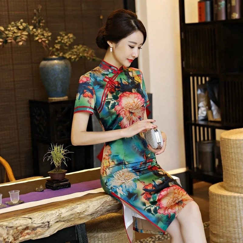 
wholesale Chinese traditional Qipao 2020 fashion retro floral cheongsam Sexy dress prom dress for women 