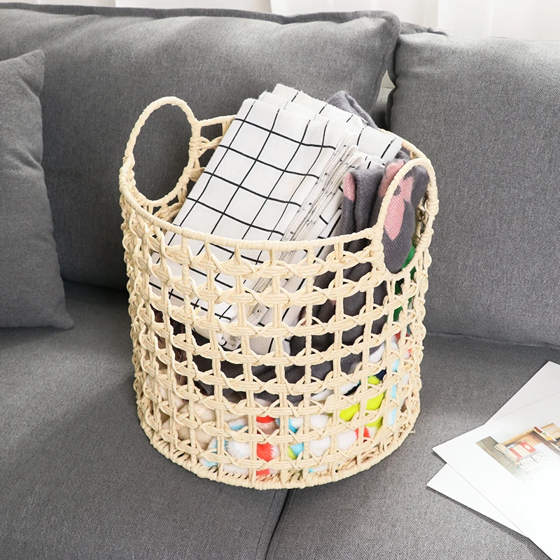 Function household sundries paper rope laundry toy kids & teen storage paper string wicker basket with handle