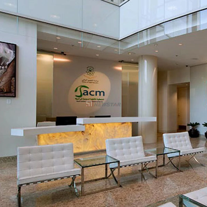 Newstar Natural Blue Onyx Backlight Translucency Stone Marble Reception Desk Hotel Counter Table