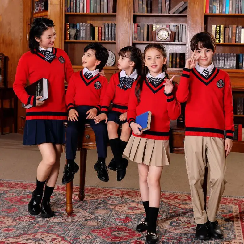 RG-Custom logo spring and autumn 2023 suitable match skirt and pants unisex sweater design school uniform