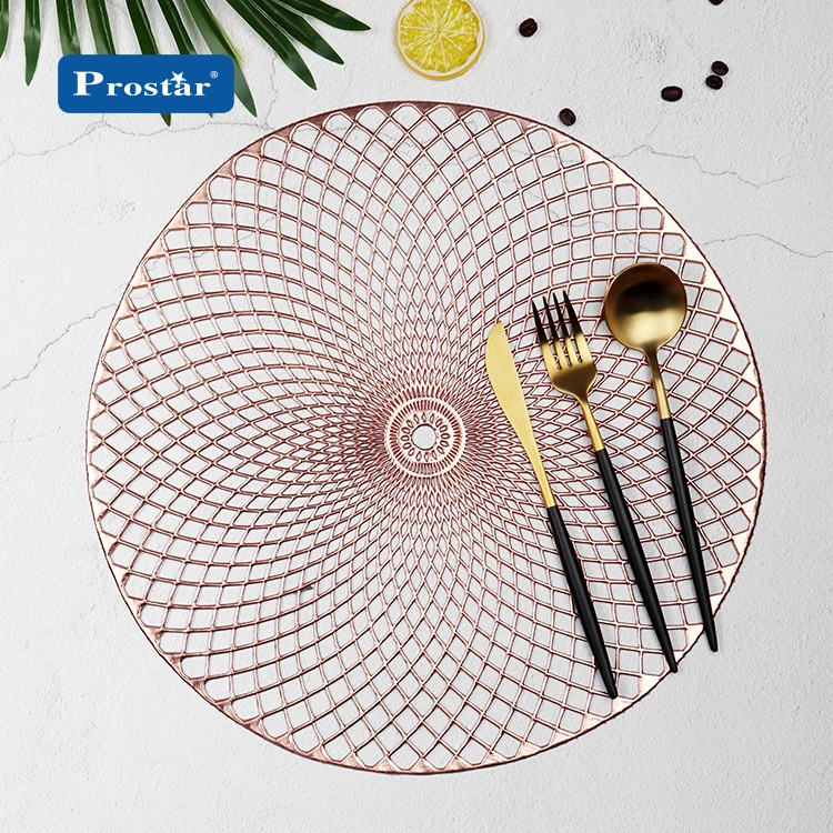 Luxury new design 2020 gold clean pvc lace placemat metallic plastic mat