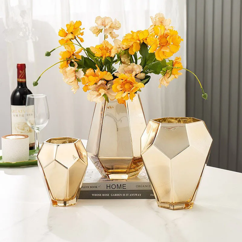 Nordic luxury living room modern home decoration golden glass vase wine cabinet