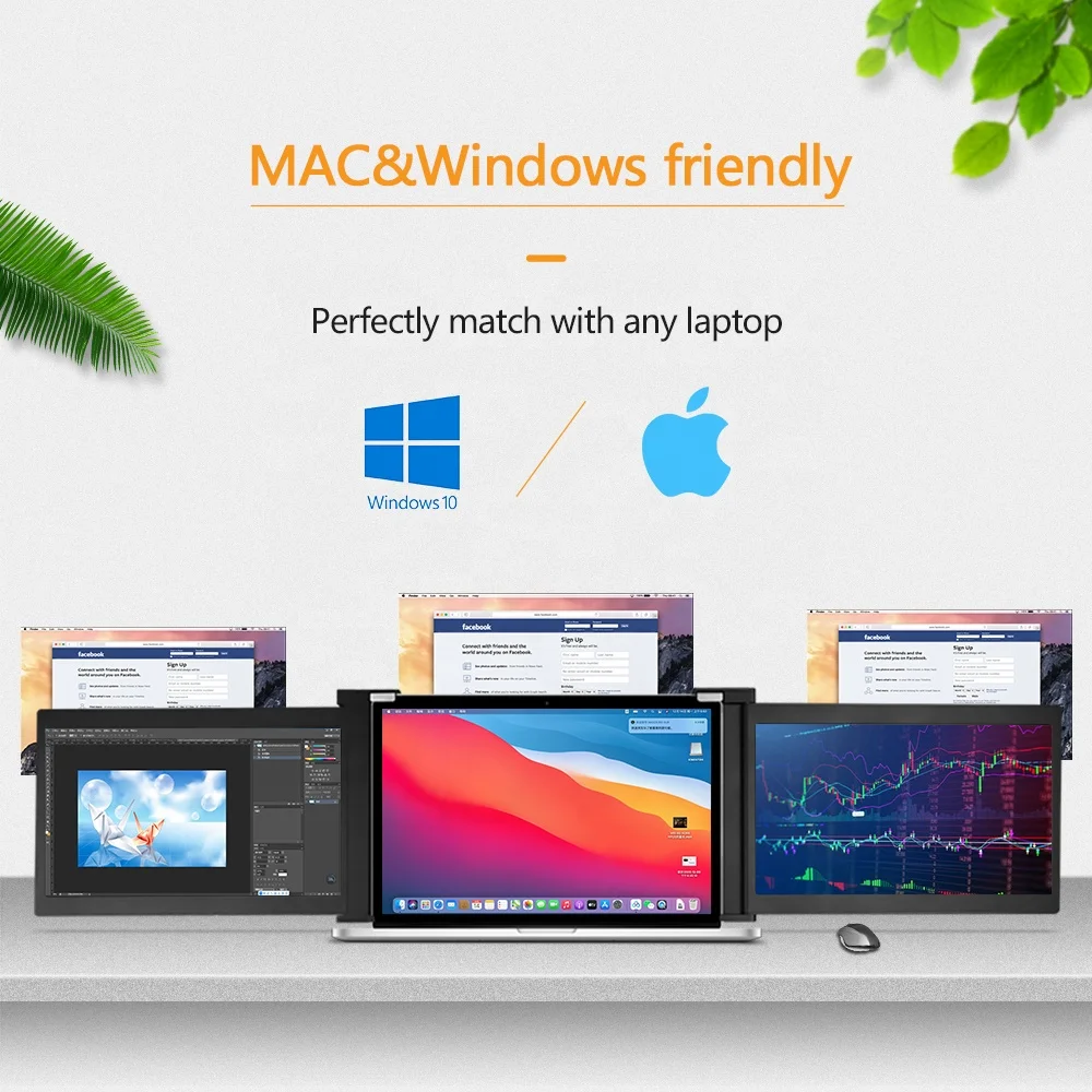 13 3 дюймовый экран для ноутбука двойной монитор USB C портативный подходит MAC и