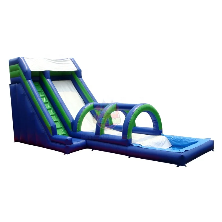 48FT Blue White Inflatable Wet Slip Slide With Splash Pool