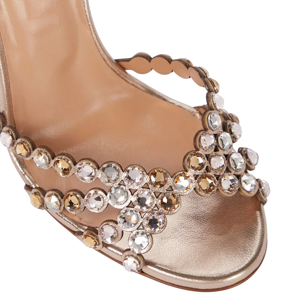 Attractive High Heel Sandal  Round Toe Sandals Buckle Ankle Strap Glistening Beads Party Shoes
