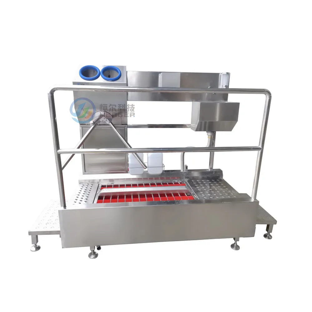 Hygiene station with tripod turnstile for food industry hygienic entrance