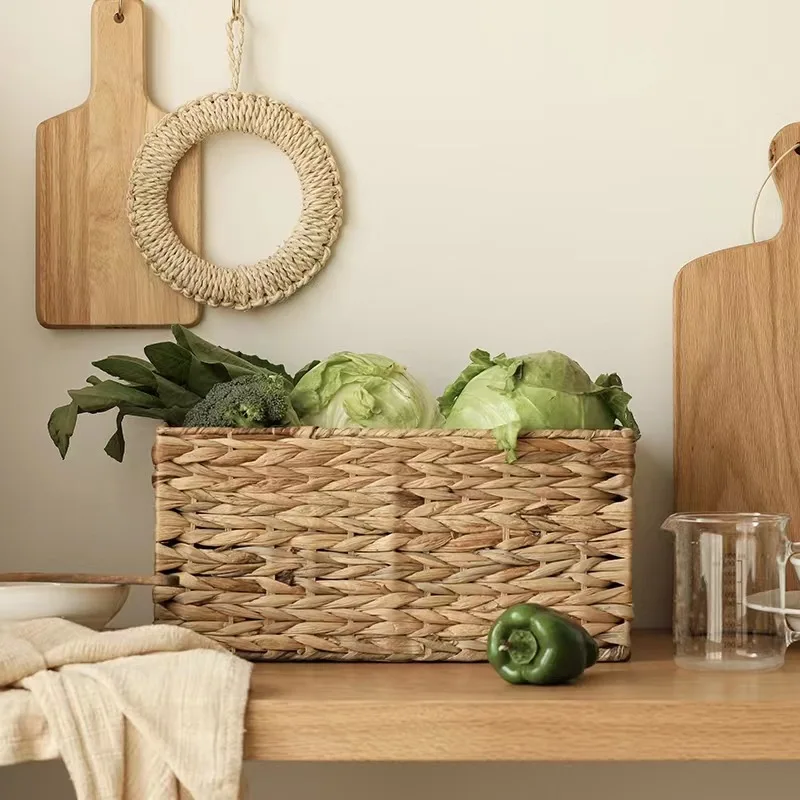 Decorative cane basket water hyacinth straw woven storage baskets rattan Square basket