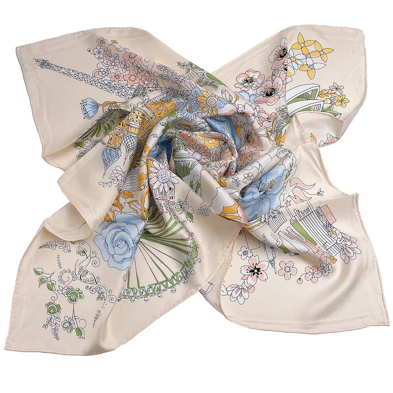 Customized Digital Printing Satin Silk Square Scarf