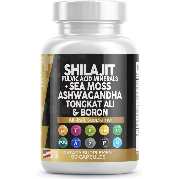 High Quality OEM/ODM Private Label Factory Supply 8 in 1 Shilajit Capsules With Sea Moss Ashwagandha Tongkat Ali Boron Magnesium