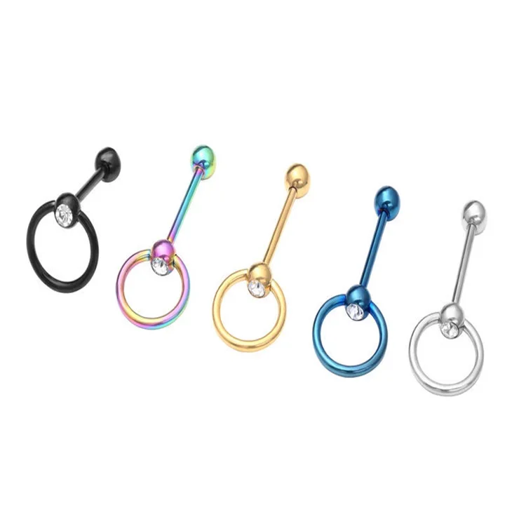 Stainless Steel Tongue Breast Ring For Women Men Fashion Body Piercing Jewelry Inlaid Rhinestone Ear Bone Nails 1