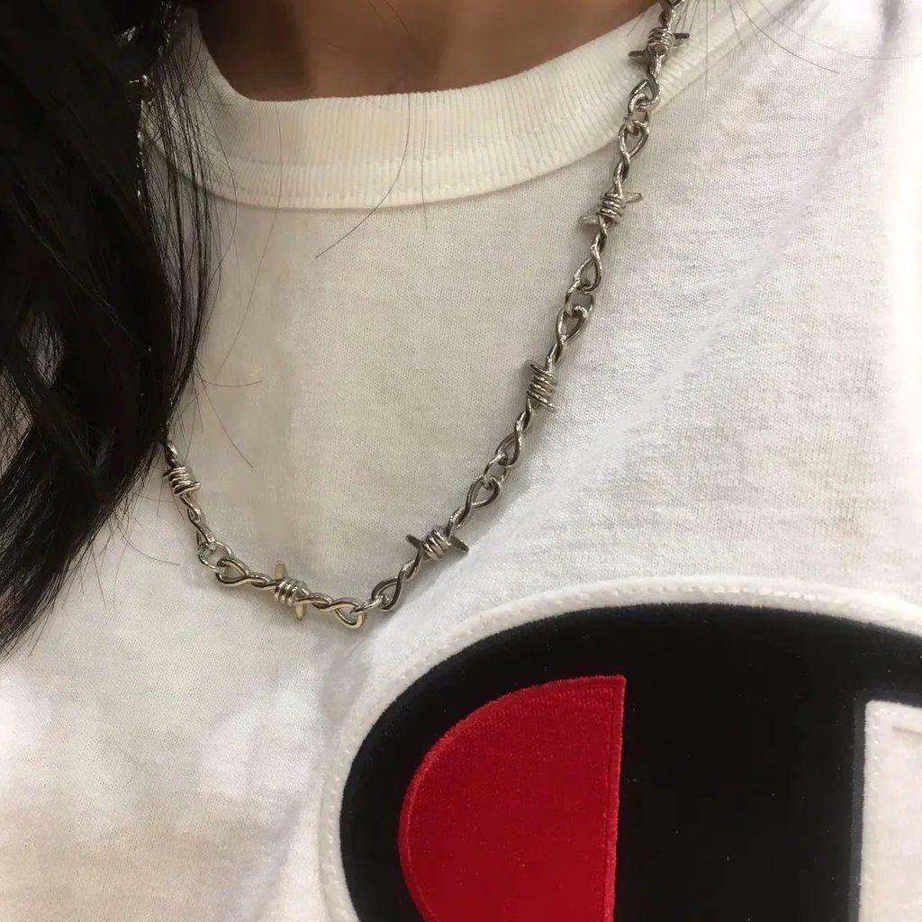 Vintage Thorn Hip Hop Necklace for Women Men Metal Punk Style Neck Chain Necklaces Jewelry Daily Accessories