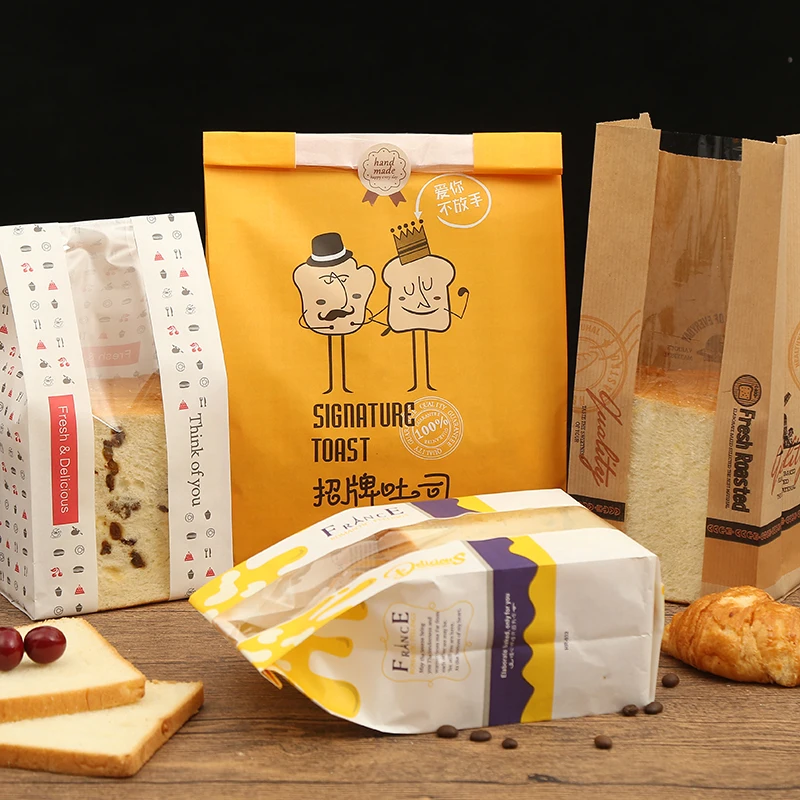 Wholesale square bottom kraft paper bag baking bread pastry takeaway food bag kraft doggy bag