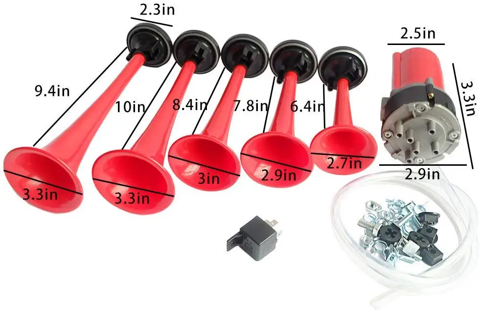 12V DC 5PCS Musical Loud Speaker Air Horn Car Trumpet Horn With Compressor