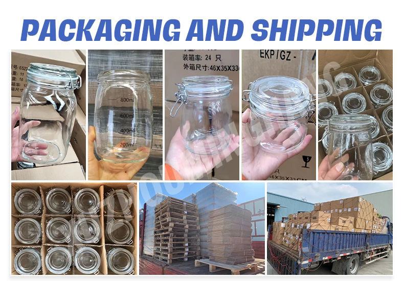 Empty 250ml 500ml 750Ml 1L Airtight Clamp Clip Lid Food Storage Glass Mason Jars With Flip Top Lid