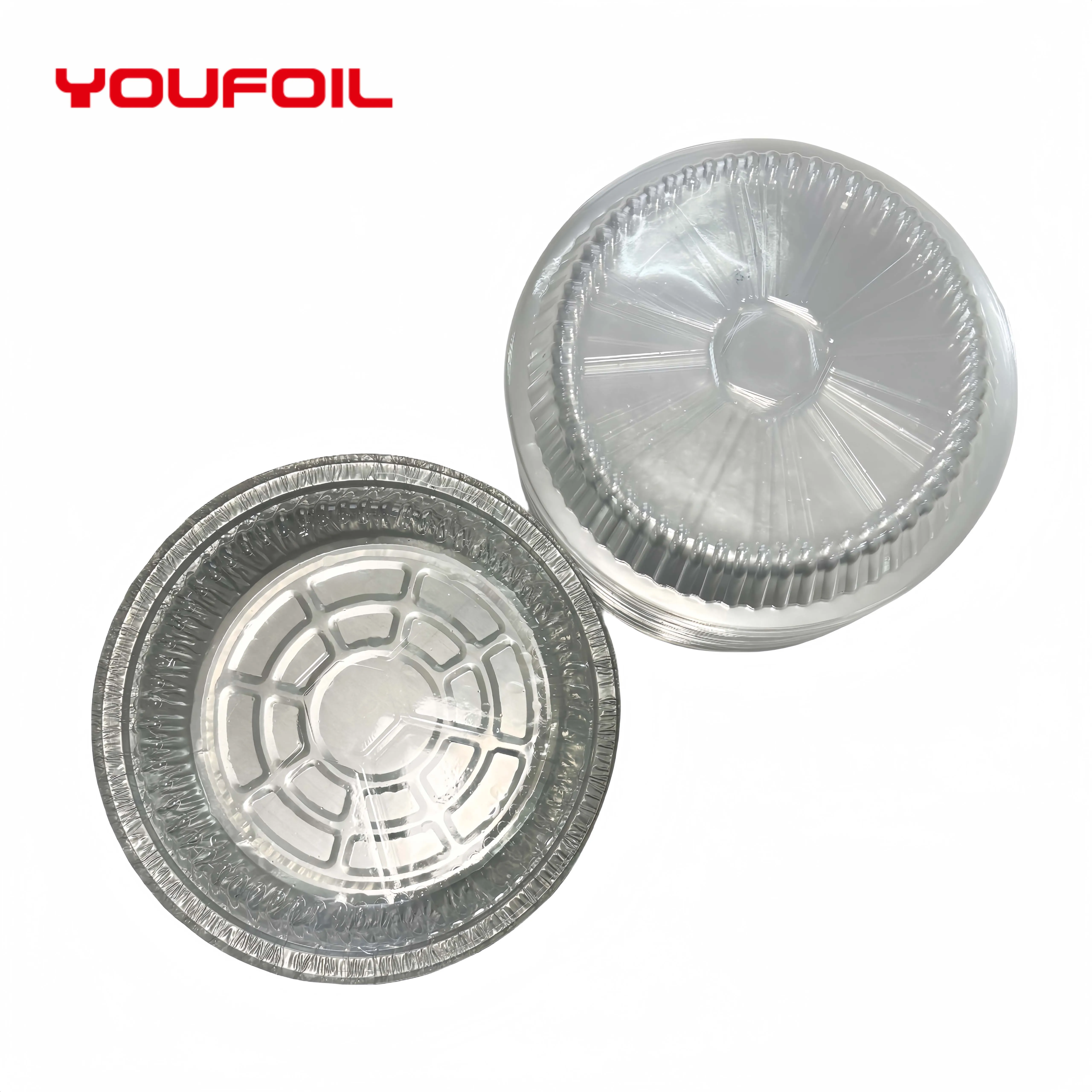 US009 8 Inch Heavy Duty Round Aluminum Foil Dish Disposable Aluminium Frying Foil Dishes with Lids For baking Food