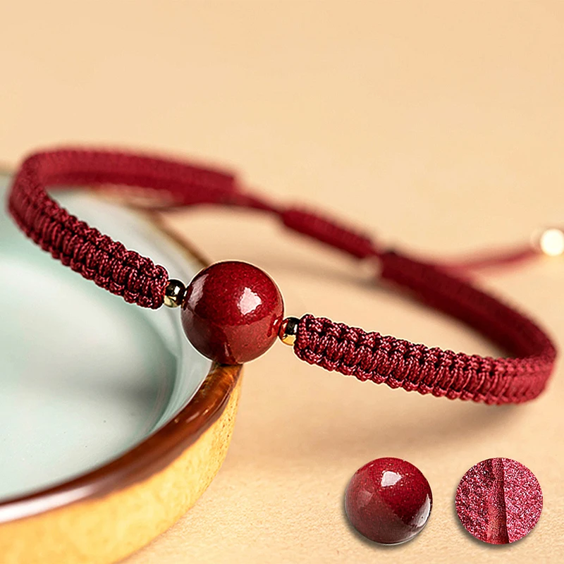 Chinese Red Bracelet Natural Stone Cinnabar Friendship Rope Lucky Chain Couple Bracelet For Men Women Amulet Braided Rope Gifts