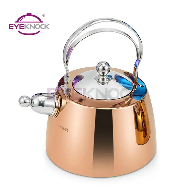 Hot sale 3 Litre stovetop Induction 304 Stainless Steel Water Kettle with Gold PVD coating Whistling Kettle