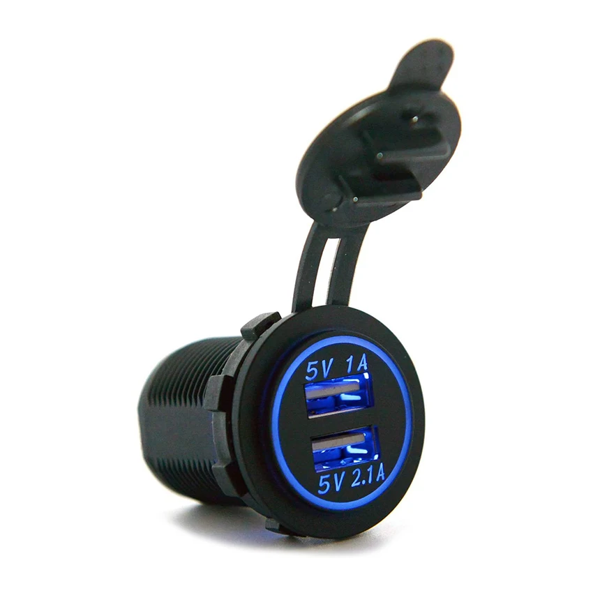 waterproof dc 12 volt power outlet 5v3.1a car charger with LED socket dual usb