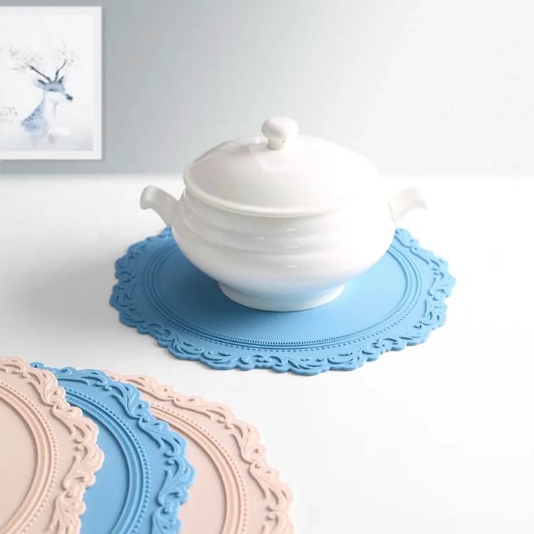 Washable Portable Place Dish Drying Silicone Table Mat 3d European Dinning Table Mat Heat-Resistant Silicone Table Placemat