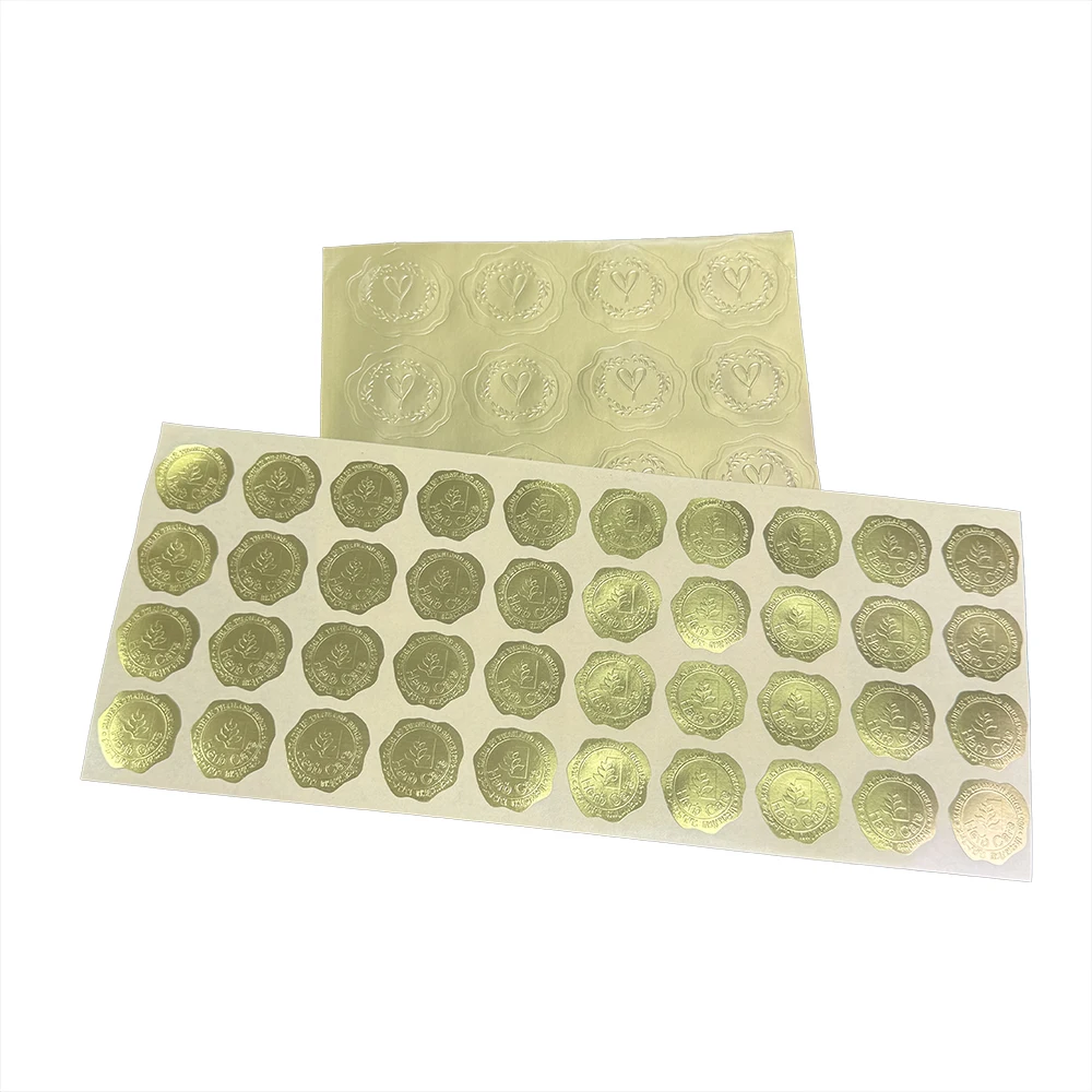 Wholesale Raised Floating Gold Sealing Stickers Matte Silver Embossed Adhesive Stickers Logo Labels For Envelopes