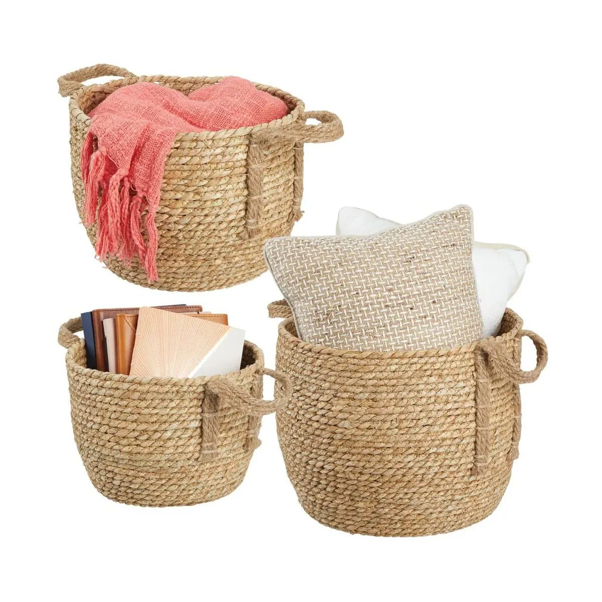 Round Woven Braided Rope Seagrass Home Storage Baskets