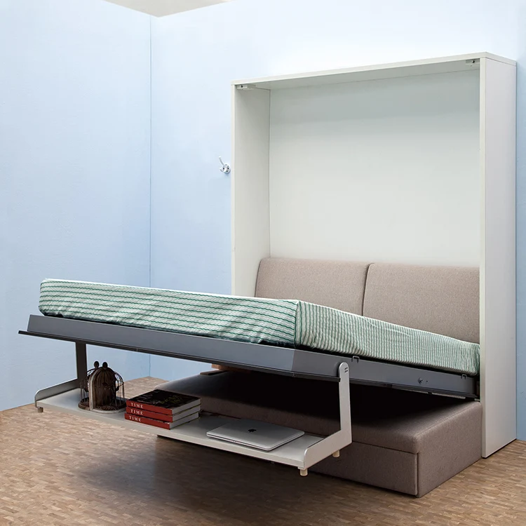 Folding saving space smart furniture spring mechanism plywood wall bed murphy bed with sofa