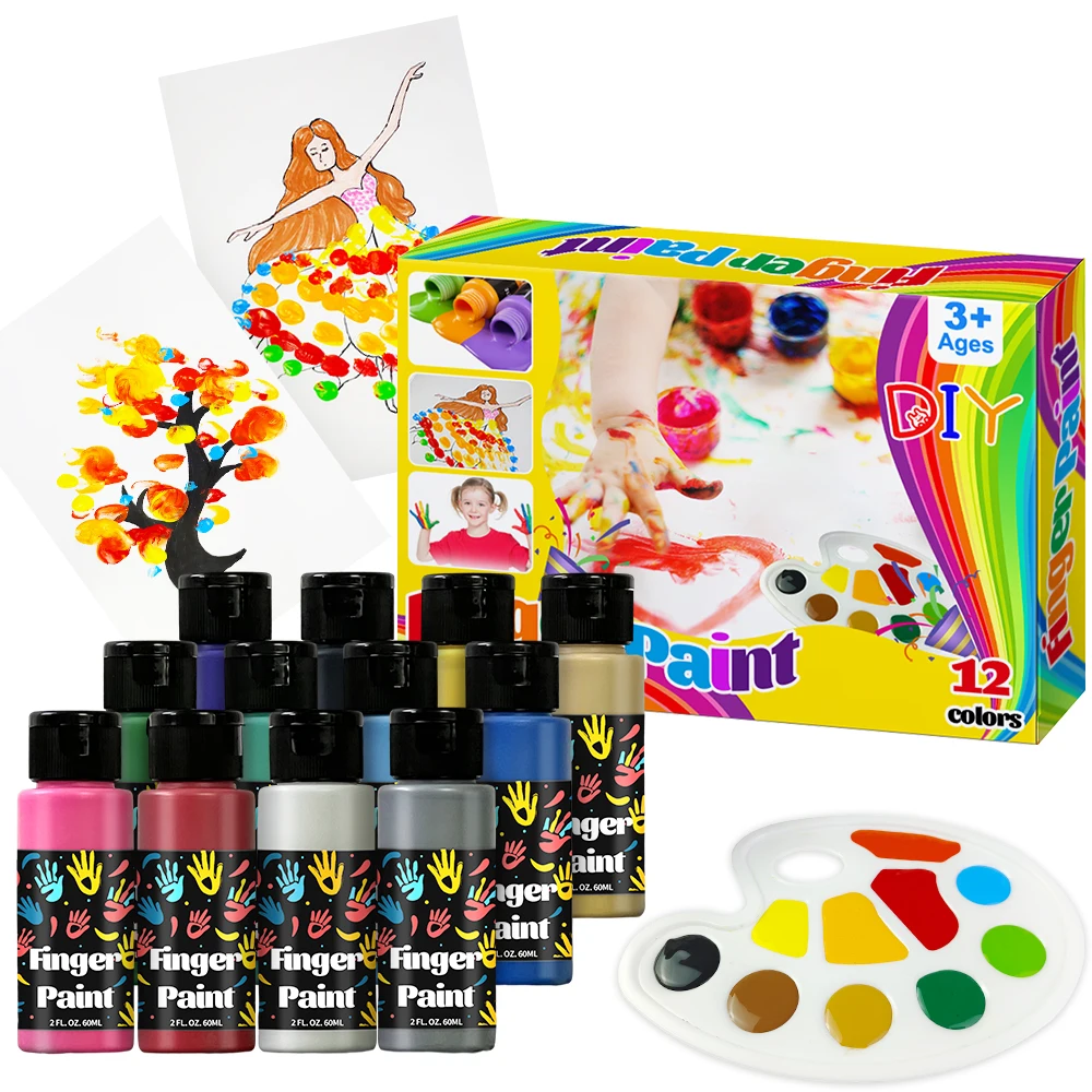 KHY 6 Colors OEM Kit With Painting High-Capacity For Kid Children Safe Baby Liquid Tempera Washable Non-Toxic Finger Paint Set