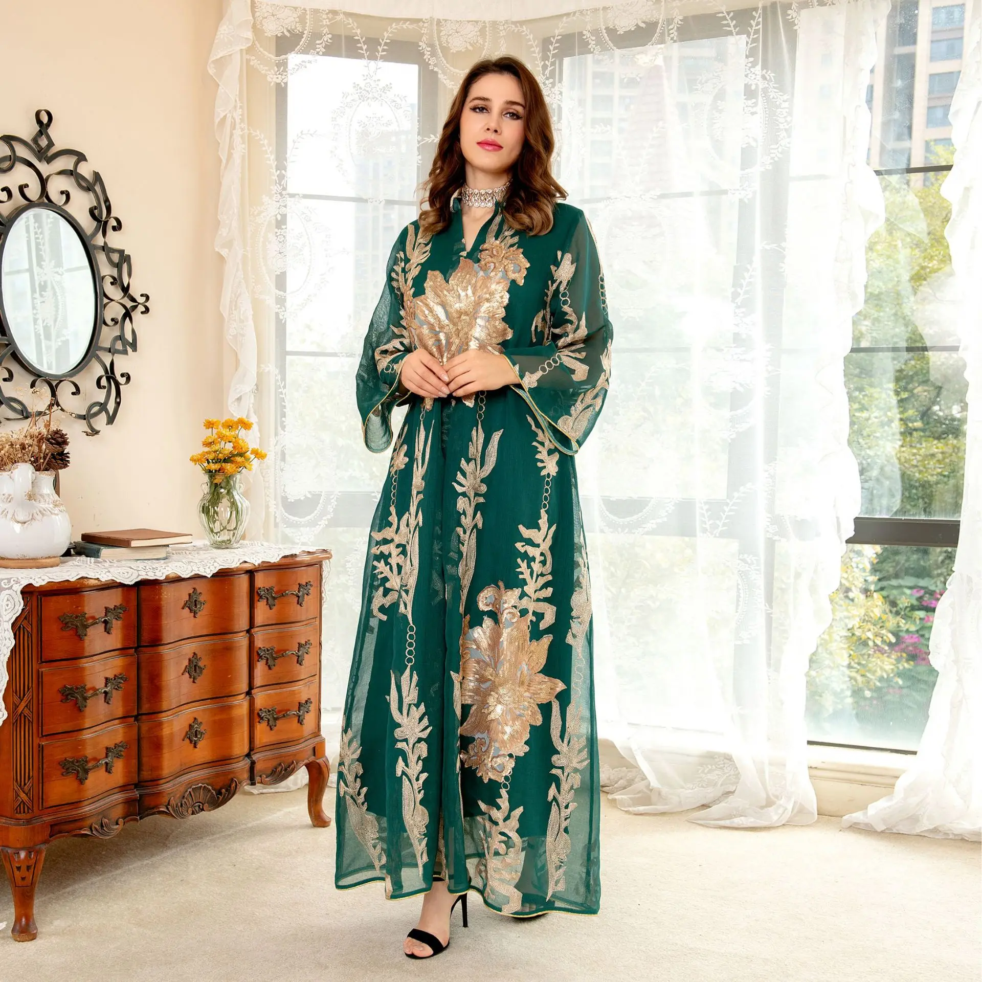 LL056  Kuwii Islamic clothing Eid Dubai muslim ramadan dress abaya femmes robe musulmane caftan jalabiya for women
