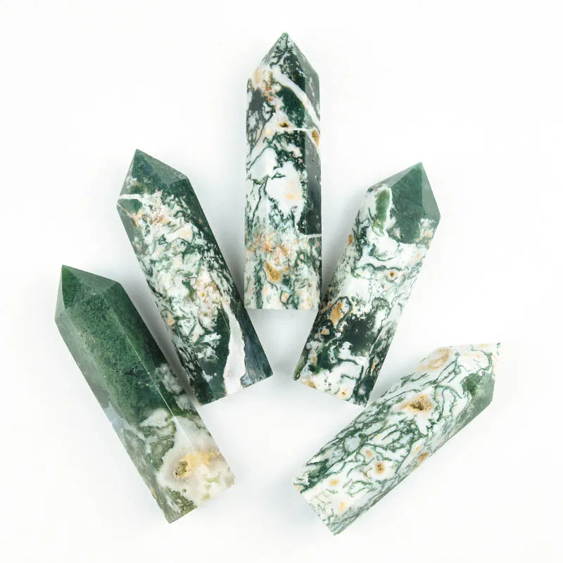
Wholesale Natural Crystal Wands Moss Agate Point Healing Quartz Tower For Decoration 