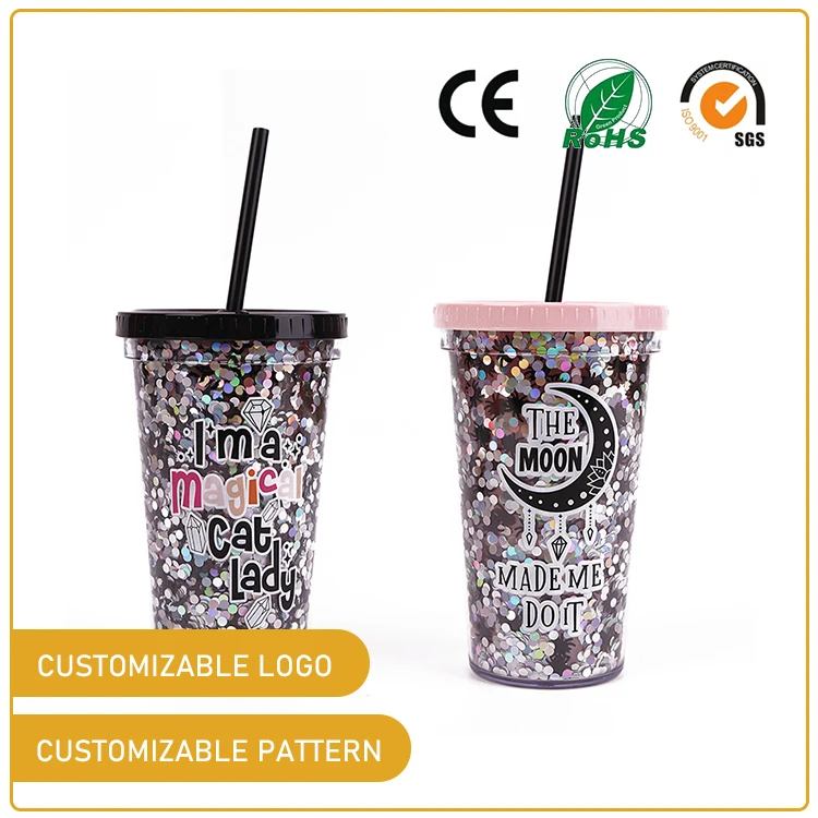 Hot Sales 18oz Halloween Confetti Tumbler  Water Bottle with Straws and Lid  Reusable Plastic Cup