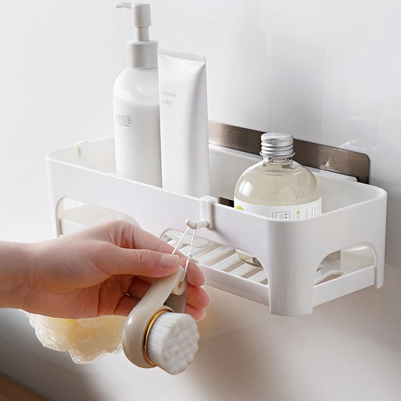 Bathroom Shower Adhesive Corner Shelf Storage No Drilling Wall Mounted Organizer Basket for Kitchen Toilet