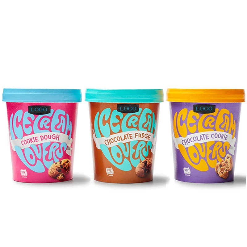 LOW MOQ personalized Biodegradable customized logo design food cup packaging  custom logo ice cream cup with lid