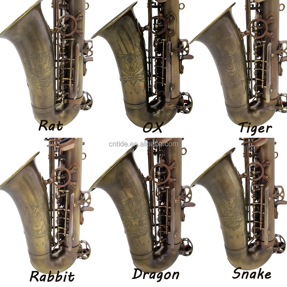 OEM yellow  Brass Vintage Patina Chinese traditional  twelve zodiac patterns  Alto Sax