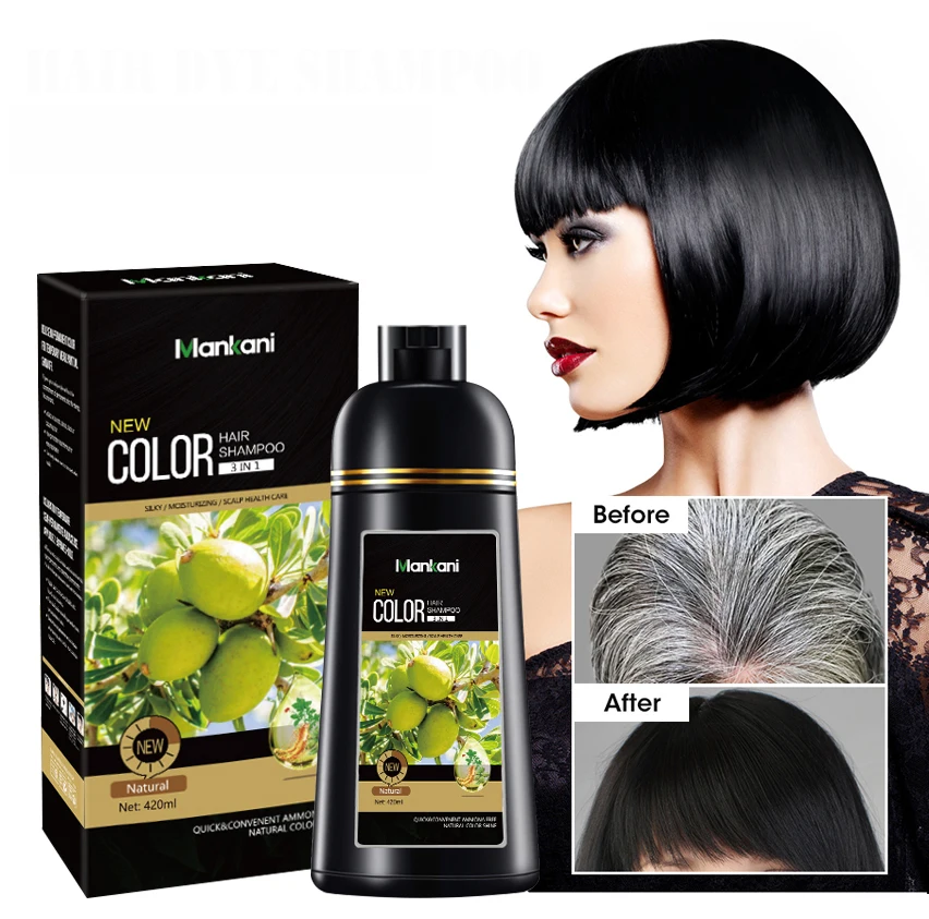 OEM 3 in 1 Herbal Hair Color Dye Shampoo Gray Coverage 500ml Black Hair Dye Shampoo for Women and Men