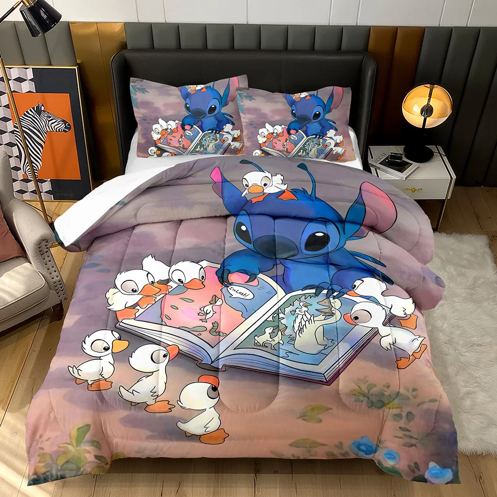 Cartoon 3D little monster Stitch starry sky printed quilt suitable for teenagers fluffy comforter set