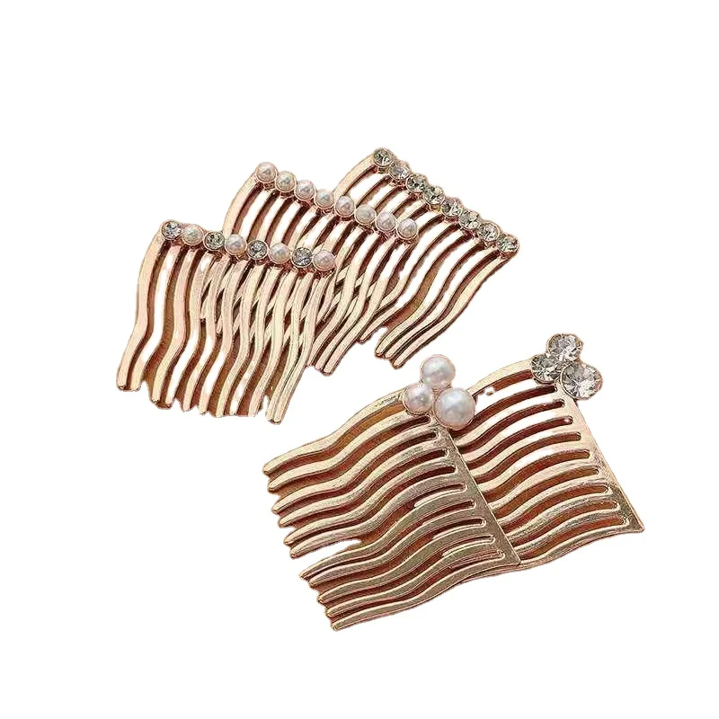 Wholesale gold alloy  hair comb with stone charming hair decoration metal hair comb with pearls