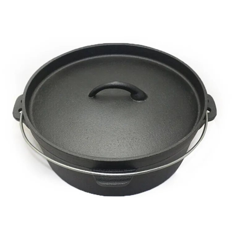 Flat Bottom Large Cooking Pot 8.5 Quart Camping Cast Iron Dutch Oven