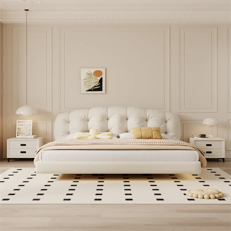 High-end Fashion Furniture Bed Italian Modern Style Luxury Bedroom King Size Leather Bed