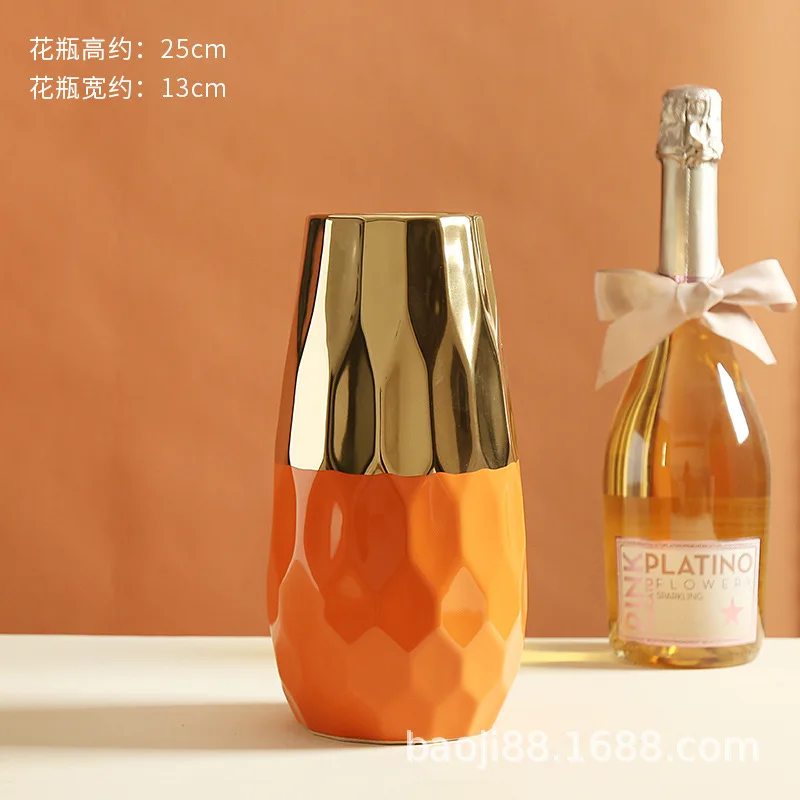 New design cheap wholesale gold plating modern luxury hotel decoration pieces ceramic vases for home decor