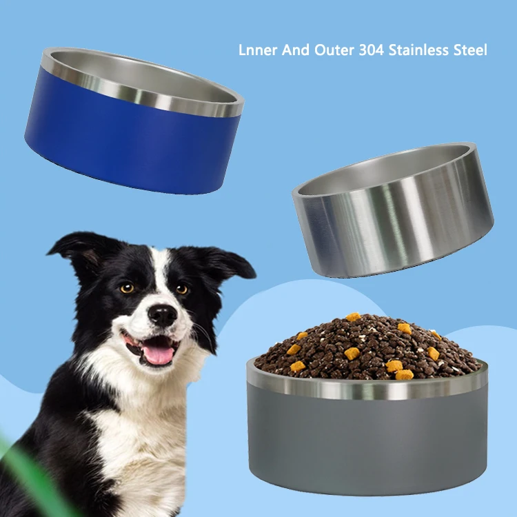 Double Wall 42oz & 64oz Dog Bowl with Non-Slip Rubber Base Vacuum Insulated Pet Food & Water Bowl Customizable Coating Container