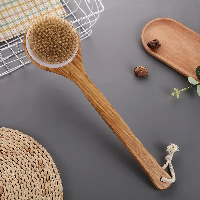 Bath brush Bamboo long handle bristle bathroom products rub bath body rub mud bath brush solid wood massage brush