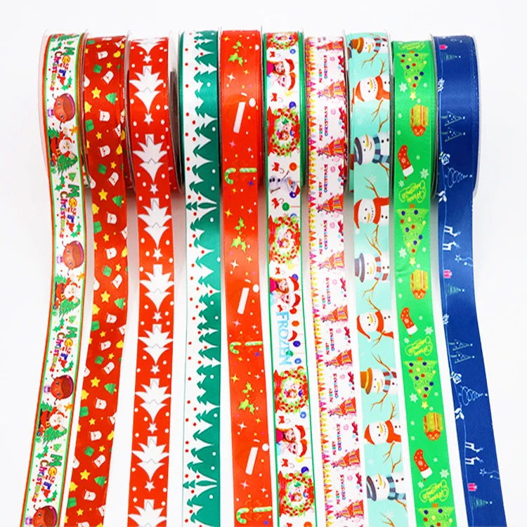 Custom Printing Gold Logo Satin Glitter Christmas Ribbon Roll Silk Gift Wrap Ribbon Polyester Wax Thermal Transfer Ribbon