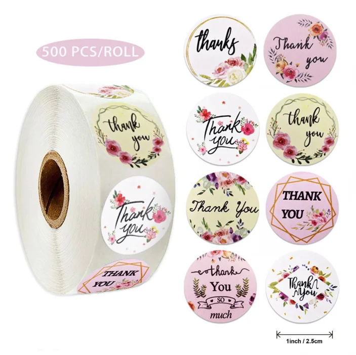 Beautiful Modern Flower Design 1' Thank You Sticker Label, Die Cut Self Adhesive Sticker, Vinyl Sticker Paper
