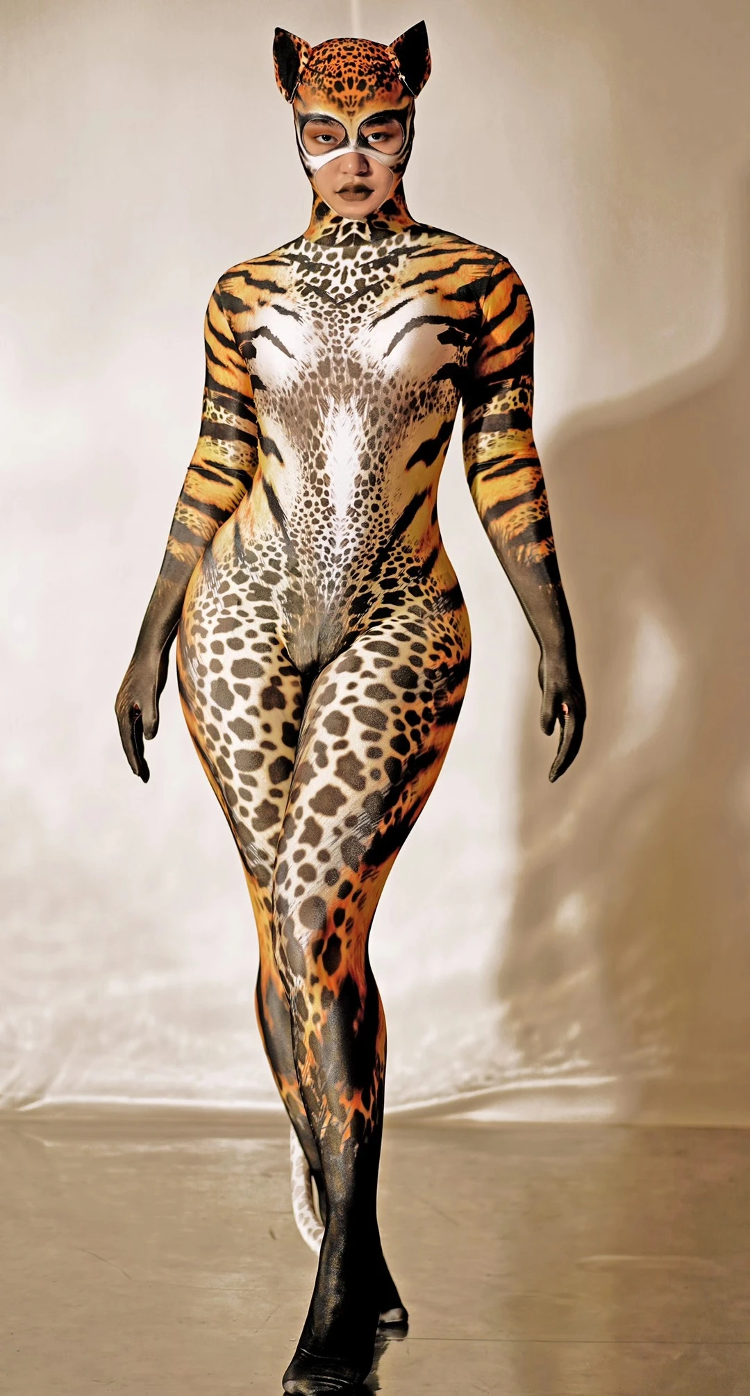 Singer Club  Skinny Leopard Print Full Cover Jumpsuit Cosplay Costumes Dance Stage Costume Women Club Animal Role Play Bodysuit