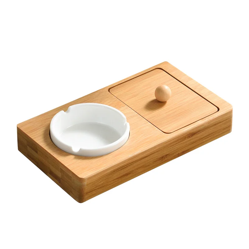 Unique custom logo Ash Tray Accessories Gift Decorative bamboo Cigar Smoking Ashtray for Hotel Outdoor Home