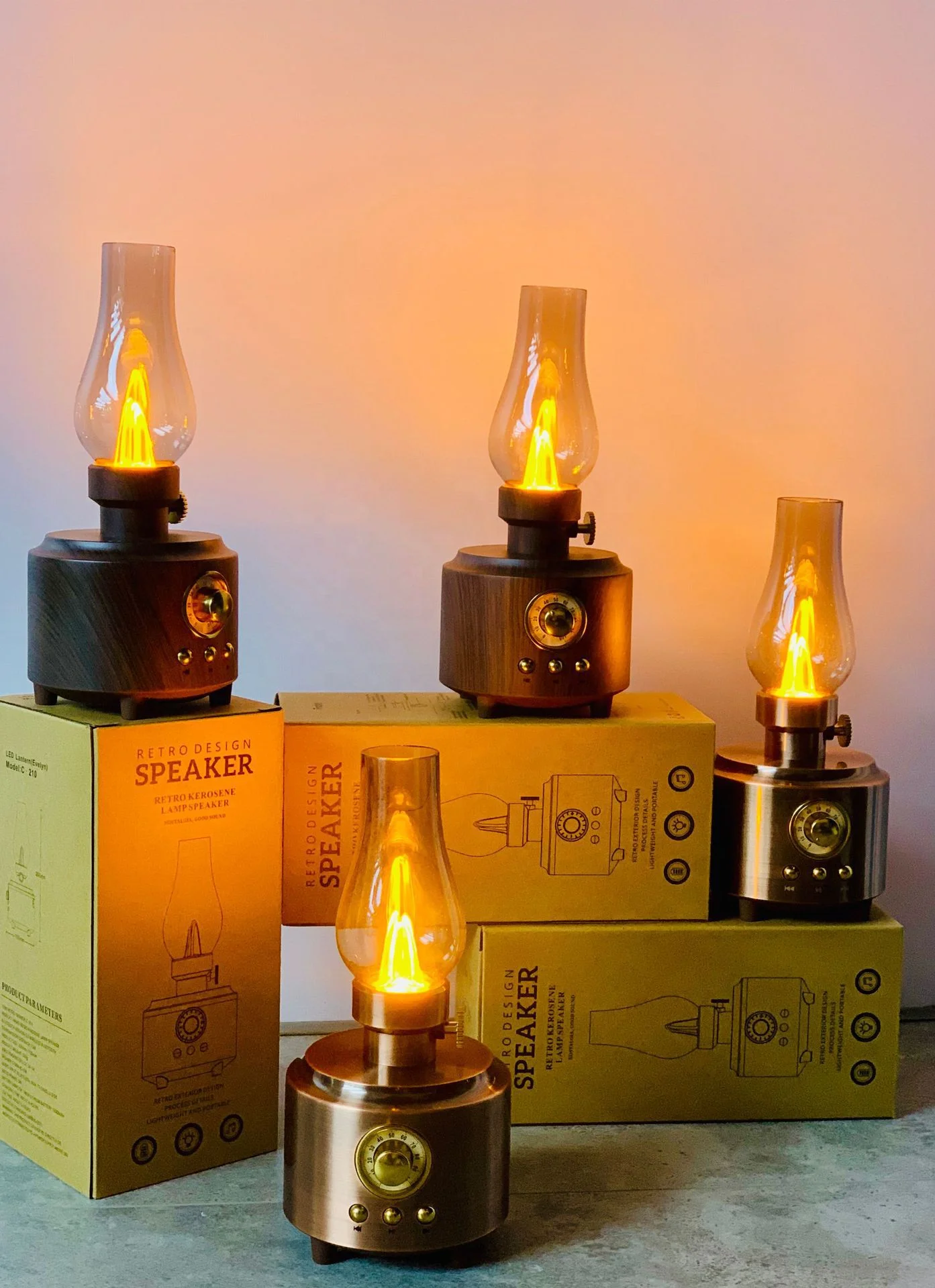 C210 mini oldschool boombox camping light led portable antique decorative oil lamp vintage style retro kerosene lamp speaker